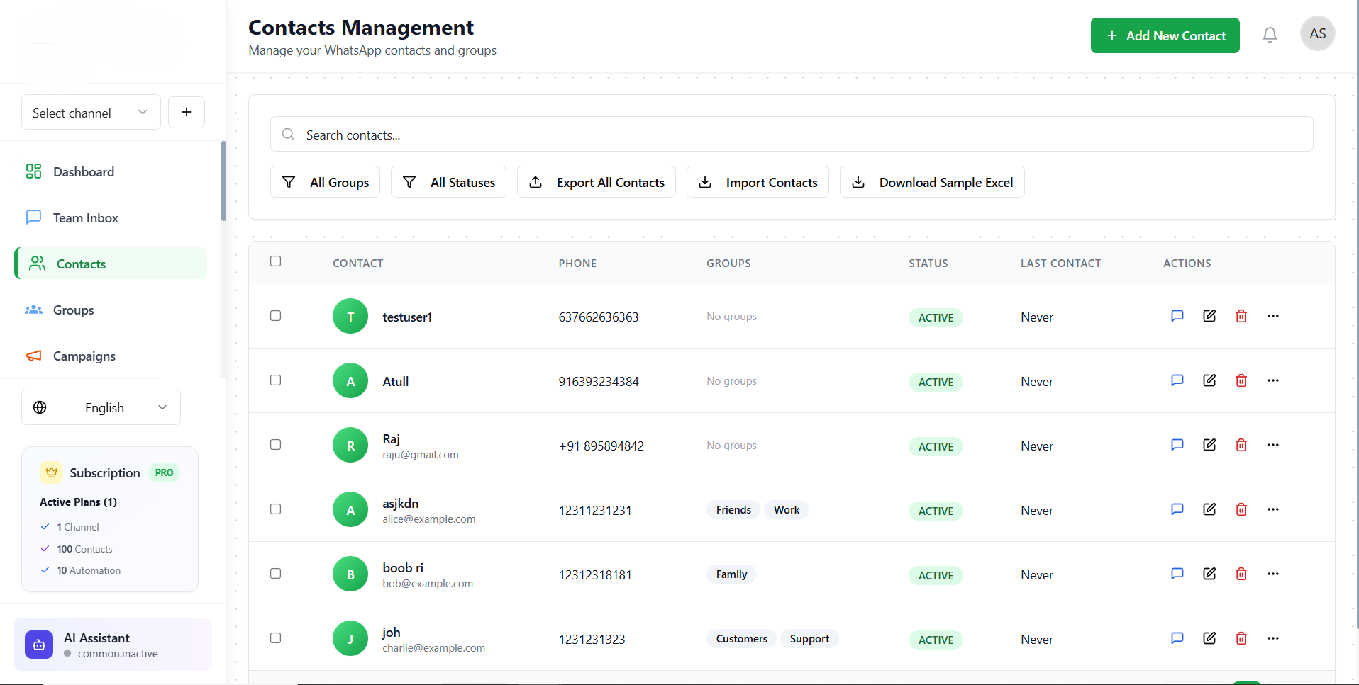 Sofia Sales Chat contact management interface